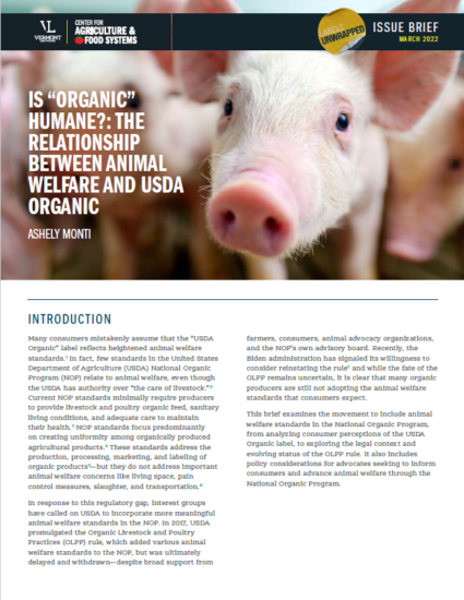 Is “Organic” Humane?: The Relationship Between Animal Welfare and USDA Organic
